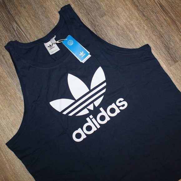 NWT ADIDAS ORIGINALS MEN'S TREFOIL TANK TOP NAVY BLUE WHITE - Picture 1 of 3